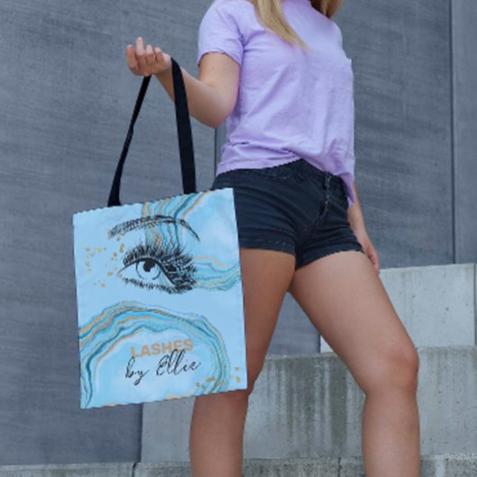 Luxuriöses Aquamarines Gold-Marmor Lash Extension Tasche