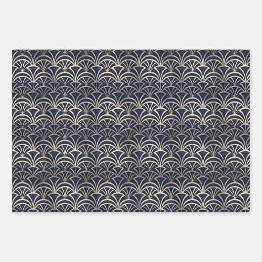 Luxuriöses Art Deco Tile mit Metallic Silver Lines Geschenkpapier Set (Vorderseite)