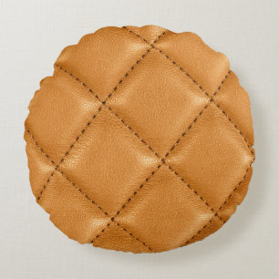 Luxuriöses Auto braunes Leder, Innenausstattung. Rundes Kissen