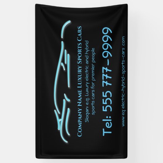 Luxuriöses Autologo - Ice Blue Sports Car auf schw Banner (Vertikal)