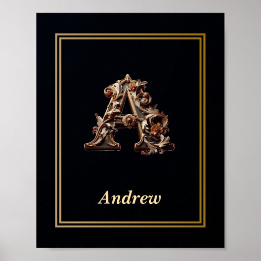 Luxuriöses Barock Buchstabe A Monogramm Poster (Vorne)