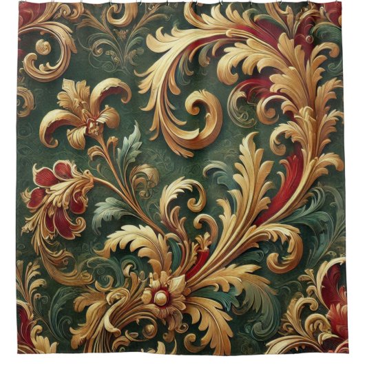 Luxuriöses Barock Damask Muster Duschvorhang (Vorderseite)