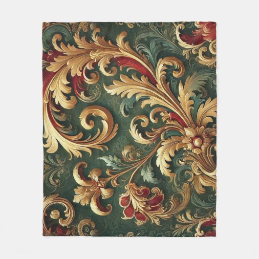 Luxuriöses Barock Damask Muster Fleecedecke (Vorderseite)