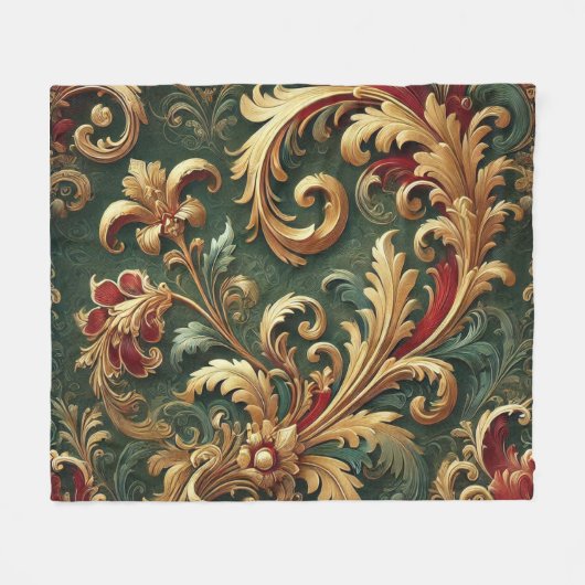 Luxuriöses Barock Damask Muster Fleecedecke (Vorderseite (Horizontal))