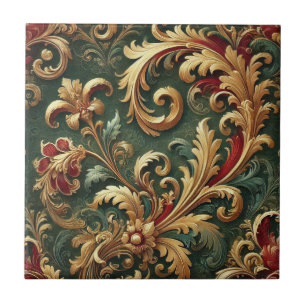 Luxuriöses Barock Damask Muster Fliese