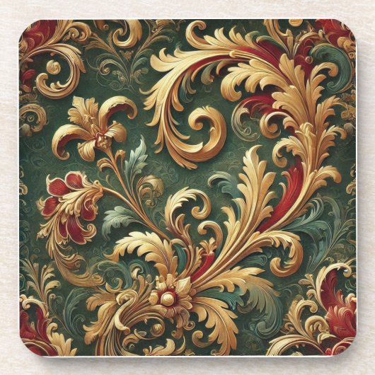 Luxuriöses Barock Damask Muster Getränkeuntersetzer (Vorderseite)