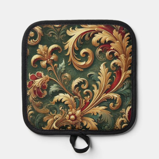 Luxuriöses Barock Damask Muster Topflappen (Vorderseite)