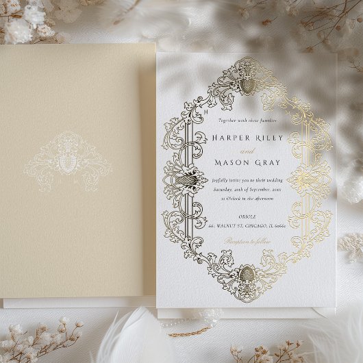 Luxuriöses Barock Gold Foil Einladung zur Hochzeit