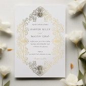 Luxuriöses Barock Gold Foil Einladung zur Hochzeit