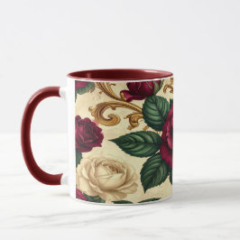 Luxuriöses Barockrosendesign - Burgunderrote Creme Tasse