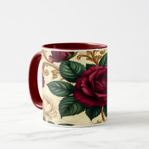 Luxuriöses Barockrosendesign - Burgunderrote Creme Tasse