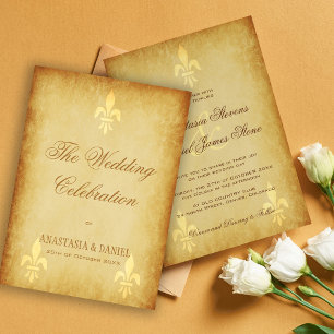 Luxuriöses beige-goldenes Fleur de Lis im französi Einladung