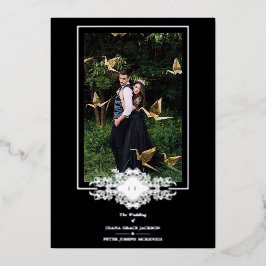 Luxuriöses Black Blüh Chic Silver Folieneinladung