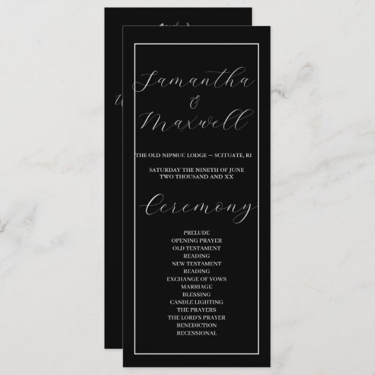 Luxuriöses Black Elegant Hochzeitsprogramm (Vorne/Hinten)