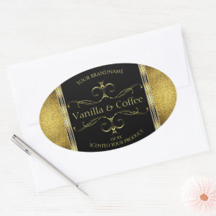 Luxuriöses Black Gold Glitzer Borders Product Labe Ovaler Aufkleber