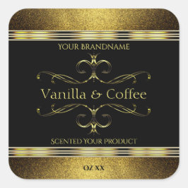 Luxuriöses Black Gold Glitzer Borders Product Labe Quadratischer Aufkleber