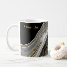 Luxuriöses Black, Gold und Grau Mit Monogramm Agat Kaffeetasse