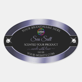 Luxuriöses Black Shiny Blue mit Logo-Produktkennze Ovaler Aufkleber
