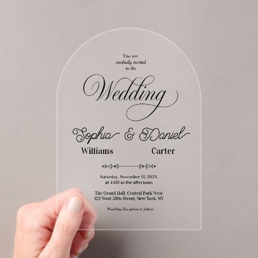Luxuriöses Black & White Wedding Chic Artistic Cou Acryleinladungen (Insitu (Handheld))