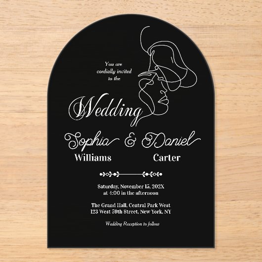 Luxuriöses Black & White Wedding Chic Artistic Cou Acryleinladungen (Vorderseite)