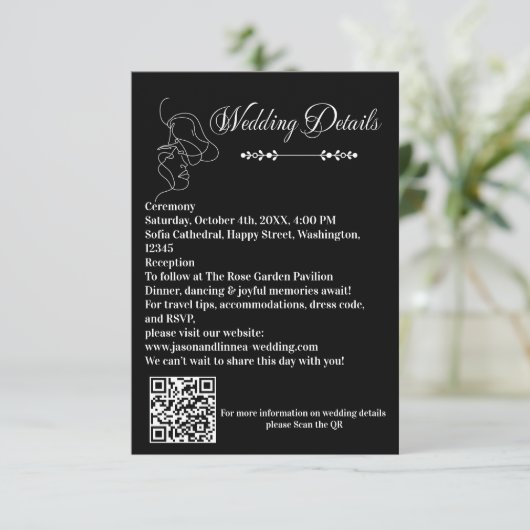 Luxuriöses Black & White Wedding Chic Artistic Cou Begleitkarte (Stehend Vorderseite)