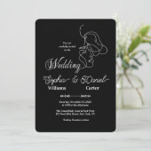 Luxuriöses Black & White Wedding Chic Artistic Cou Einladung (Stehend Vorderseite)
