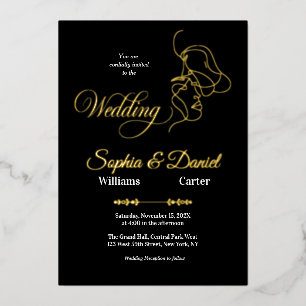 Luxuriöses Black & White Wedding Chic Artistic Cou Folieneinladung
