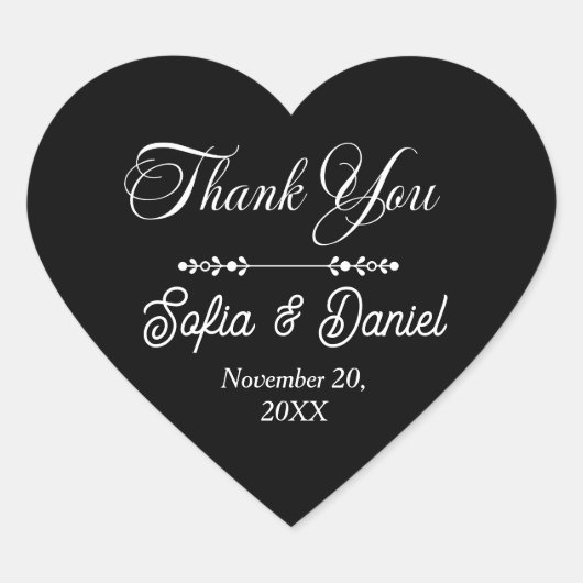 Luxuriöses Black & White Wedding Chic Artistic Cou Herz-Aufkleber (Vorderseite)