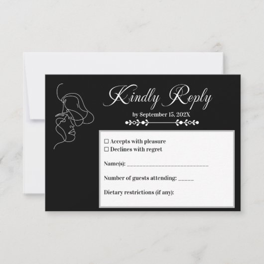 Luxuriöses Black & White Wedding Chic Artistic Cou RSVP Karte (Vorderseite)