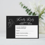 Luxuriöses Black & White Wedding Chic Artistic Cou RSVP Karte (Stehend Vorderseite)