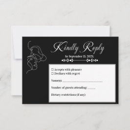 Luxuriöses Black & White Wedding Chic Artistic Cou RSVP Karte