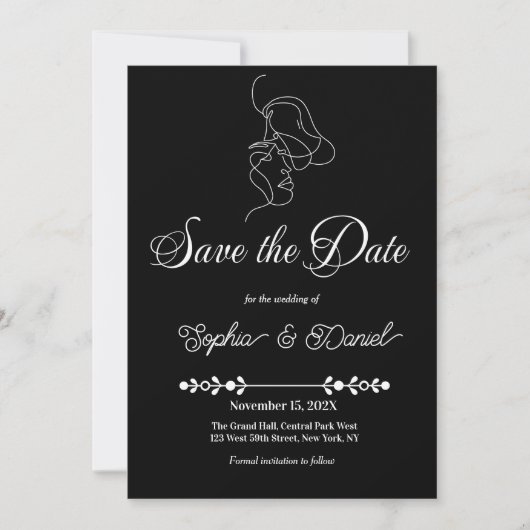 Luxuriöses Black & White Wedding Chic Artistic Cou Save The Date (Vorderseite)