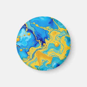 Luxuriöses Blau- und Gold-Alkohol-Tinten-Abstrakt Magnet