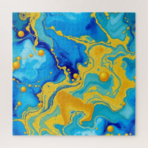Luxuriöses Blau- und Gold-Alkohol-Tinten-Abstrakt Puzzle