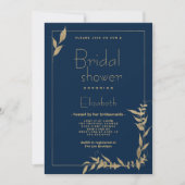 Luxuriöses blaues goldgelbes Blattwerk Brautparty Einladung (Vorderseite)