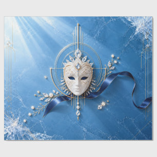 Luxuriöses blaues Maskenball-Weihnachtspapier Geschenkpapier