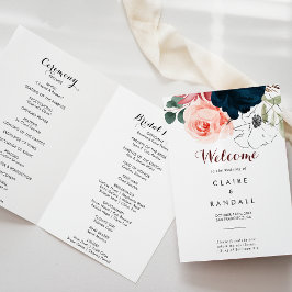 Luxuriöses Boho farbenfrohe florale Folded Wedding Programm