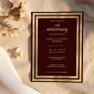 Luxuriöses Bordeaux Gold 50. Hochzeitstag Einladung