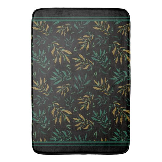 Luxuriöses Botanik-Muster aus Gold und Grün-Blätte Badematte (Vorderseite Vertikal)