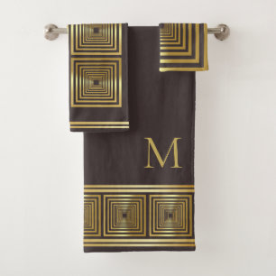 Luxuriöses braunes Gold elegantes Monogramm Handtu Badhandtuch Set
