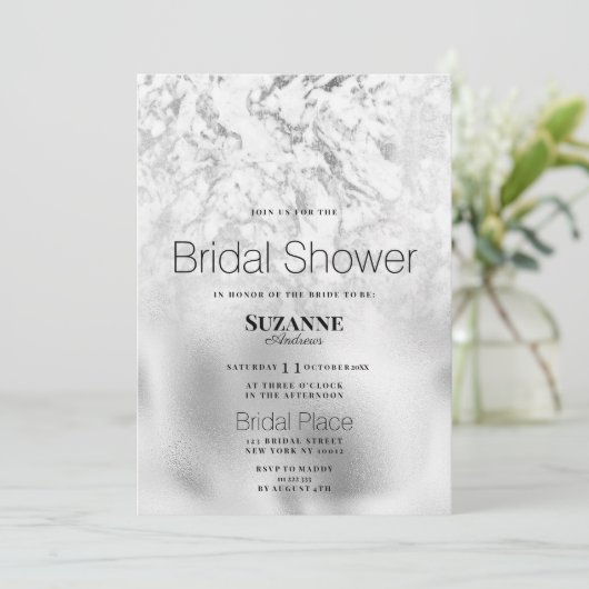 Luxuriöses Brautparty aus grauem weißem Marmor Einladung (Stehend Vorderseite)