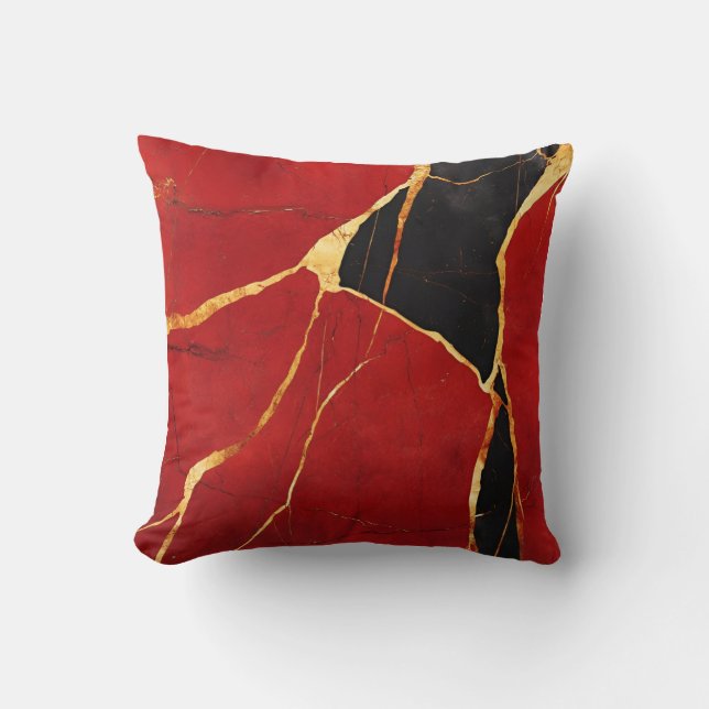 Luxuriöses Burgund-Gold-Marmor-Dekor Kissen (Vorderseite)