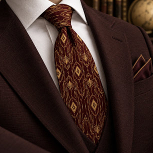 Luxuriöses Burgund und Art Deco im Gold-Look Krawatte