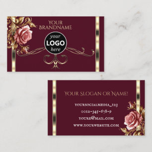 Luxuriöses Burgundy Gold Dekor Vintage Rose Logo Visitenkarte