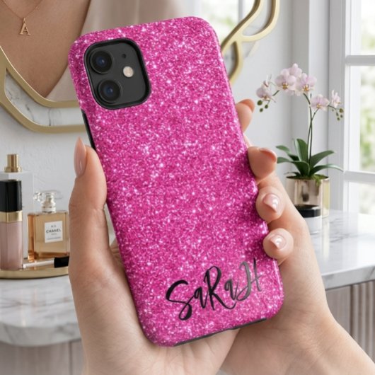 Luxuriöses Chic Rosa Glitter Funkeln personalisier Case-Mate iPhone Hülle