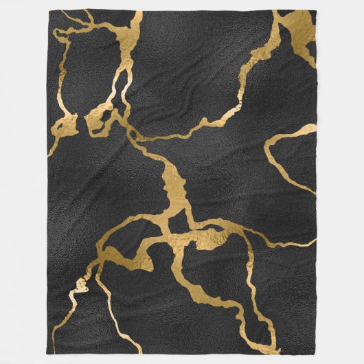 Luxuriöses Design aus schwarz und goldfarbenem Mus Fleecedecke (Vorderseite)