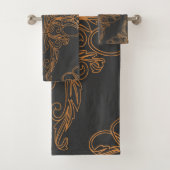 Luxuriöses Design, Blumenmuster, dunkelgrau, Kupfe Badhandtuch Set (Insitu)