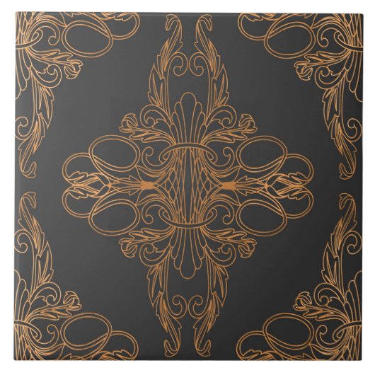 Luxuriöses Design, Blumenmuster, dunkelgrau, Kupfe Fliese (Vorderseite)