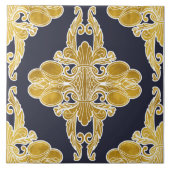 Luxuriöses Design, Blumenmuster, Marineblau, Gold Fliese (Vorderseite)