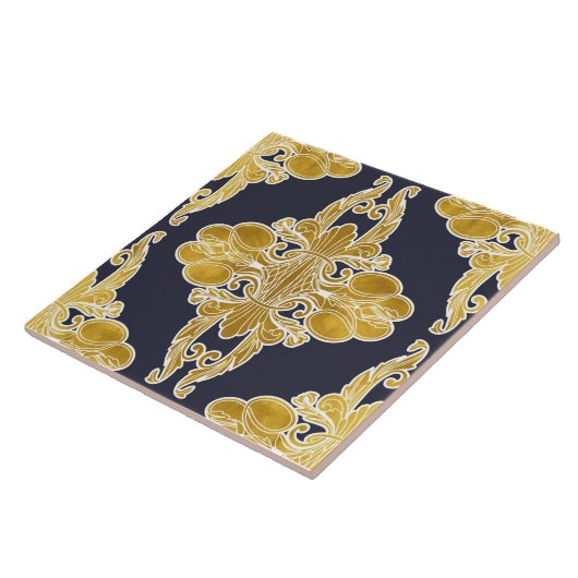 Luxuriöses Design, Blumenmuster, Marineblau, Gold Fliese (Seite)